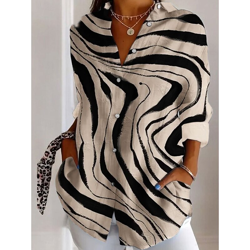 Women's Shirt Button Down Tunic Shirt Collar Long Sleeve Graphic Geometric Abstract Vintage Daily Stylish Regular Tops Work Daily Holiday s Print Pink Blue Purple Green Khaki Spring Fall