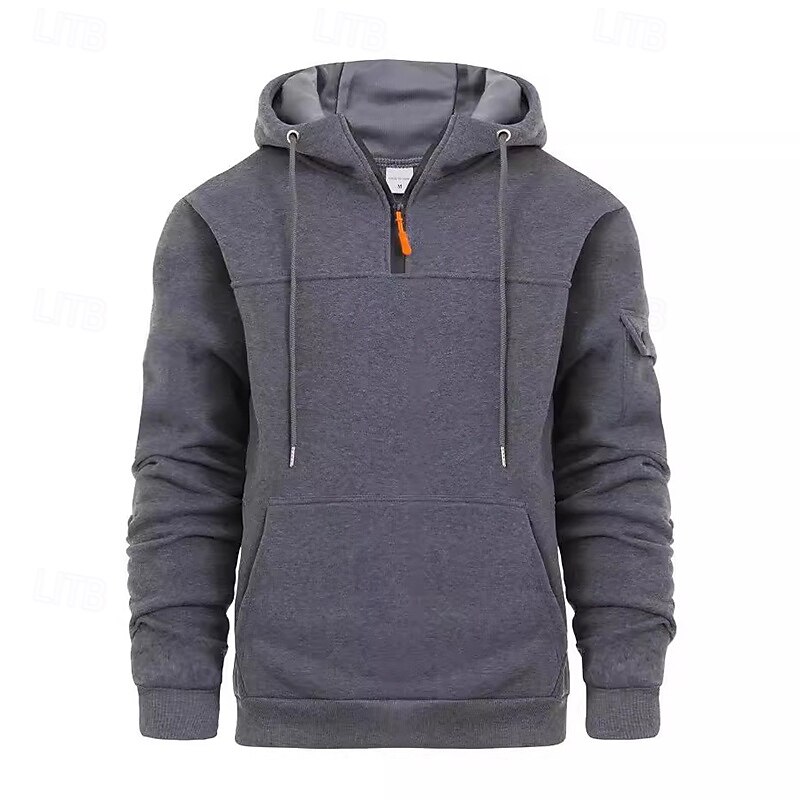 Men's Hoodie Quarter Zip Hoodie Fleece Hoodie Tactical Hoodie Black Navy Blue Khaki Light Grey Dark Gray Hooded Plain Patchwork Zipper Sports & Outdoor Casual Daily Streetwear Cool Sportswear Spring3