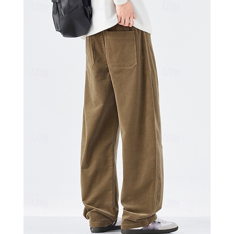 Men's Corduroy Pants Trousers Casual Pants Drawstring Pocket Elastic Waist Plain Comfort Sports Outdoor Daily Fashion Casual Black Khaki Micro-elastic4