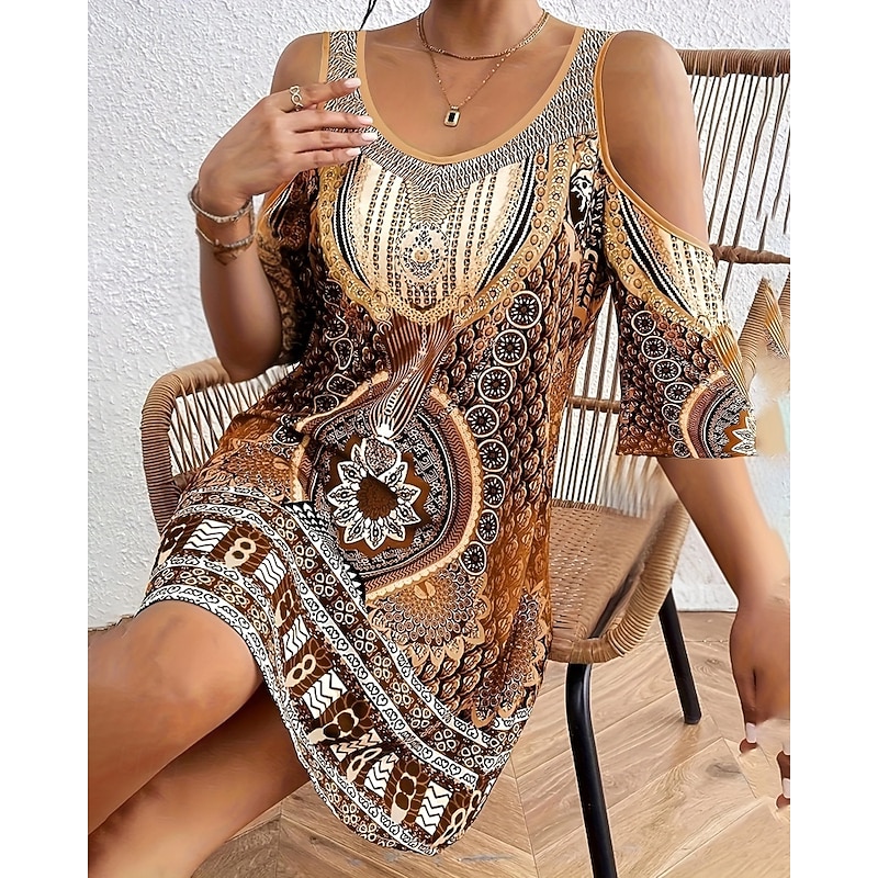 Women's Midi Dress Boho Dress Classic Modern Vacation Holiday Going out Regular Fit Flower Sleeveless Crew Neck Blue Purple Brown Green Autumn