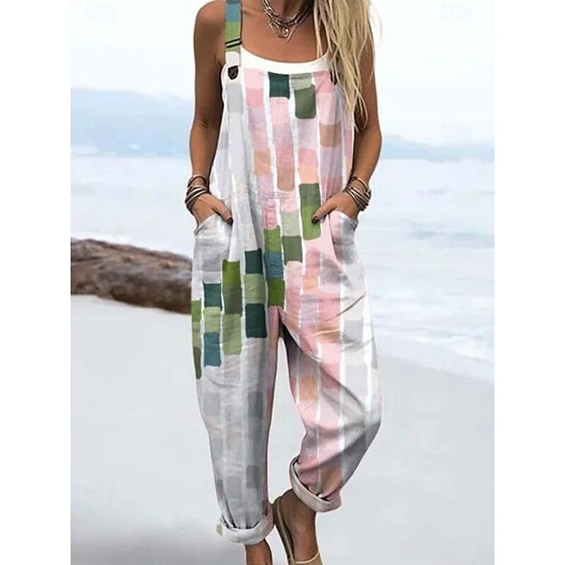 Women's Dungarees Active Floral Sleeveless Sleeveless Straight Square Neck Pocket with Pocket Vacation Daily Loose Fit White Pink Purple Summer