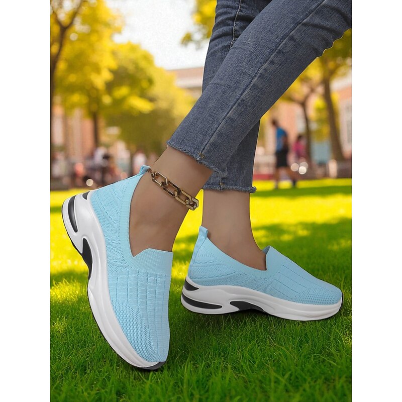 Women's Flyknit Platform Sneakers – Breathable Slip-On Walking Shoes for Fitness and Casual Outings4