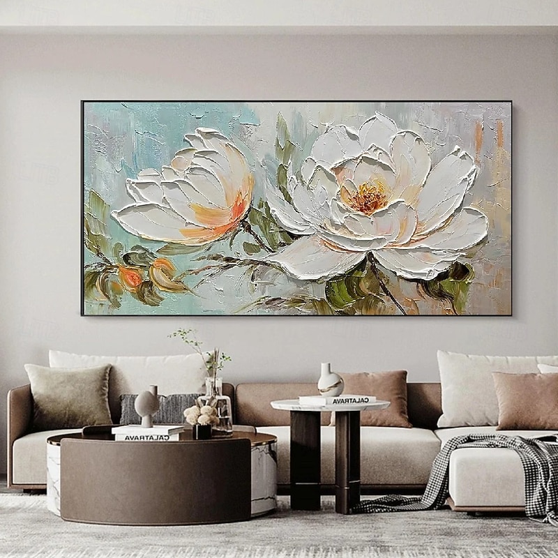 Handmade 3D Floral Oil Painting  Masterpiece with Soft Pastel Hues and Vivid Accents Showcasing Rich Impasto Technique and Delicate Brushstrokes Perfect for Elegant Home Decor and Art Collection