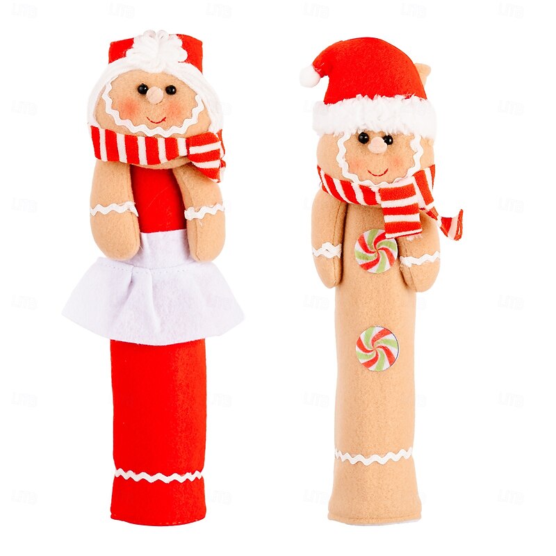 Christmas Microwave and Refrigerator Handle Covers Gingerbread , Cute Cartoon Door Handle Protectors, Holiday Kitchen and Home Decor, Festive Xmas Appliance Accessories2