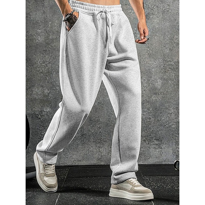 Men's Sweatpants Wide Leg Sweatpants Trousers Open Bottom Sweatpants Drawstring Elastic Waist Plain Moisture Wicking Breathable Full Length Sports Outdoor Casual Daily Fashion Streetwear White Navy2