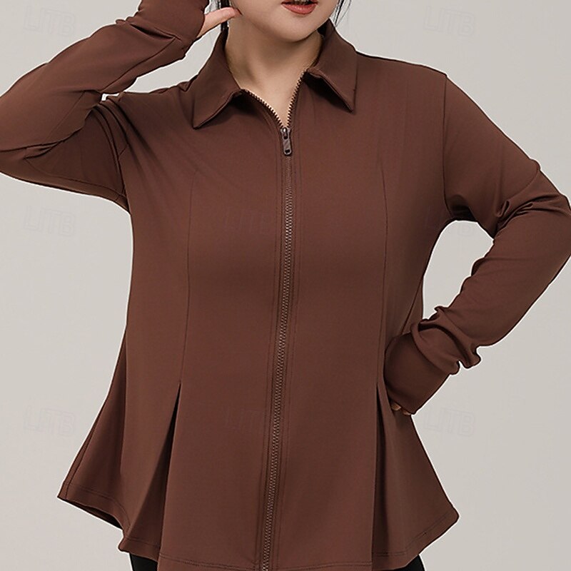 Women's Yoga Jacket Lapel Lightweight Full Zip Long Sleeve Sports Solid Color Top For Gym Athletic Sports Loose Fit Activewear3