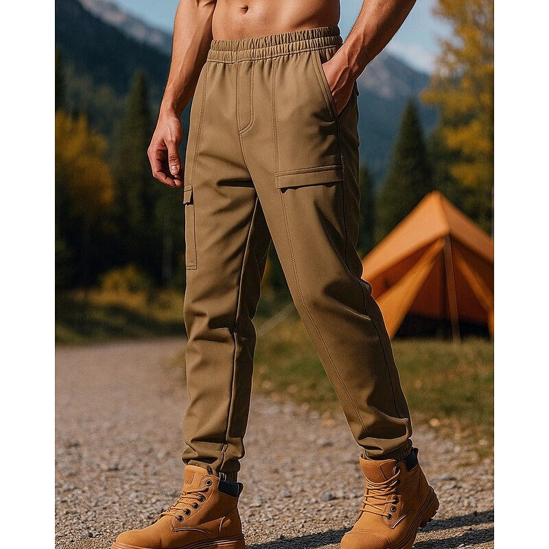 Men's Hiking Pants Trousers Fleece Pants Thermal Pants Jogger Pants Winter Outdoor Regular Fit Thermal Warm Bottoms Pocket Black Army Green Camping / Hiking Running S M L XL XXL3