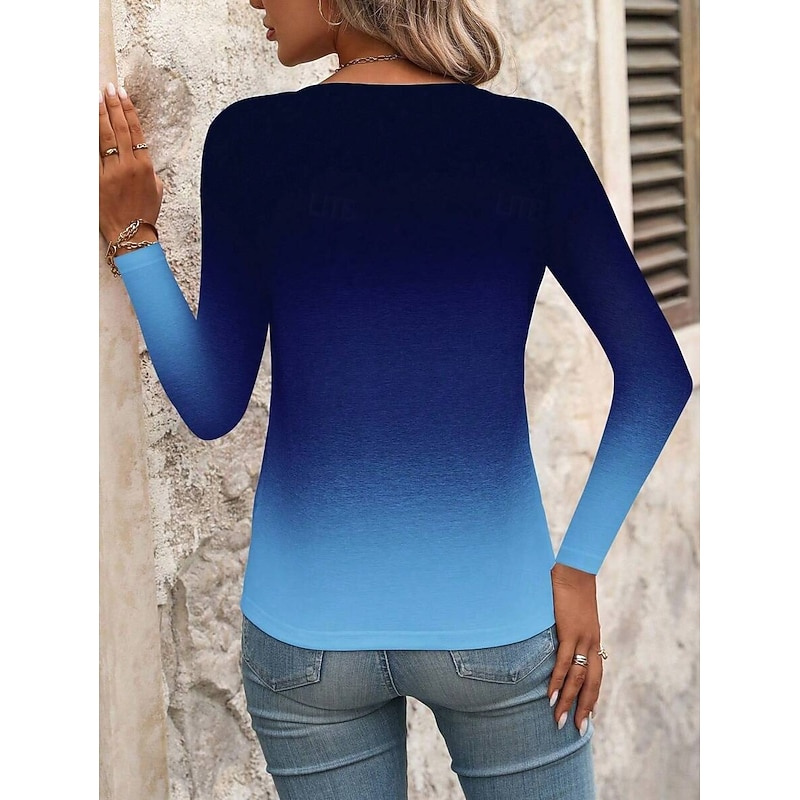 Women's T Shirt Graphic Gradient Vintage Stylish Classic Long Sleeve V Neck Regular Tops Daily Print Pink Blue Spring Fall Winter2