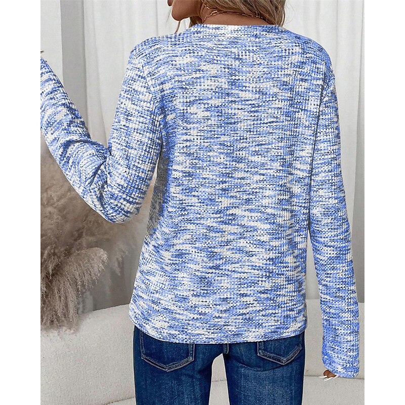 Women's Sweater Fashion Solid Color Ribbed V Neck Knitted Long Sleeve Regular Tops Knit Holiday Going out Weekend Blue Fall3