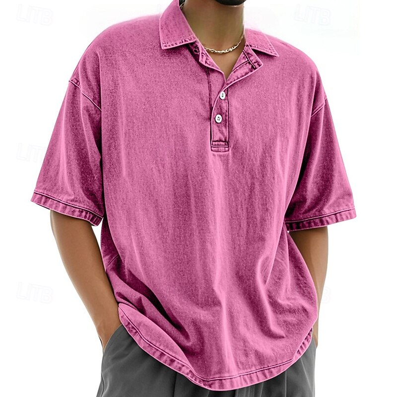 Men's Golf Shirt Golf Polos Shirts Work Casual Lapel Short Sleeve Basic Modern Plain Buttons Summer Regular Fit Black Pink Blue Purple Brown Green Golf Shirt