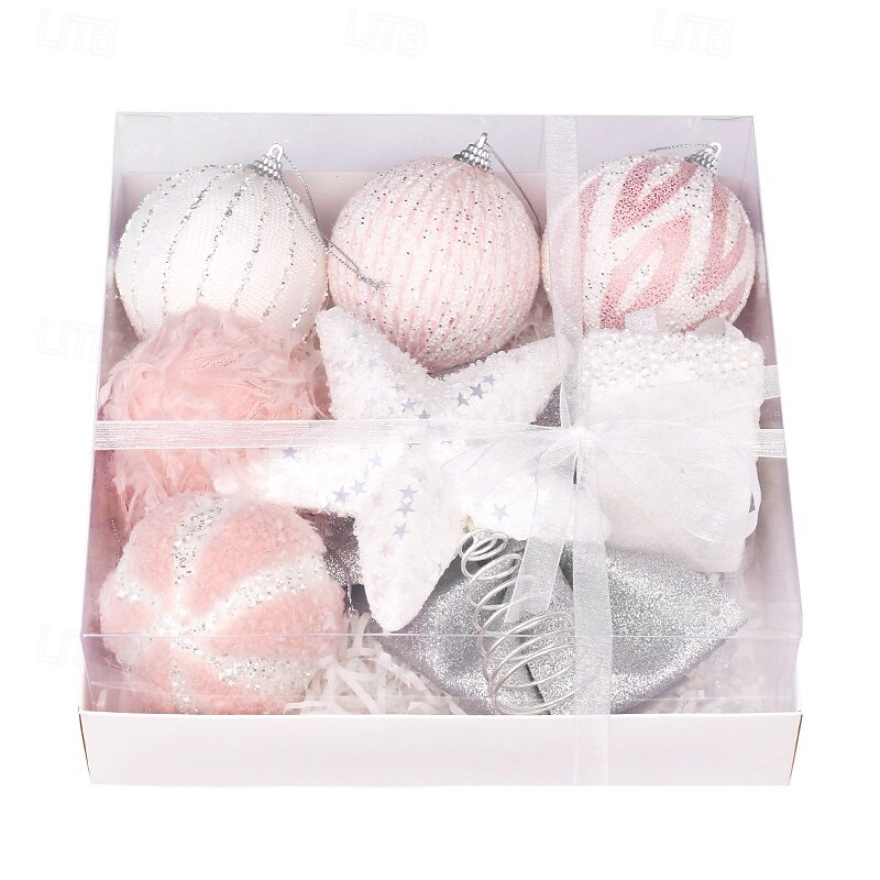 18 pcs Christmas Tree Balls Baubles Ornaments, Xmas Decoration, Pink Premium Foam Balls & Tree Top Star Hanging Set2