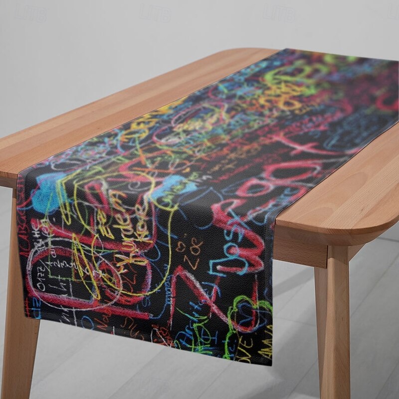 1PC Colorful Graffiti Table Runner Table Flag - Rectangular Printed Tablecloth for Restaurant, Banquet, Party, Cafe Decoration (33x180cm/13x70.5in)