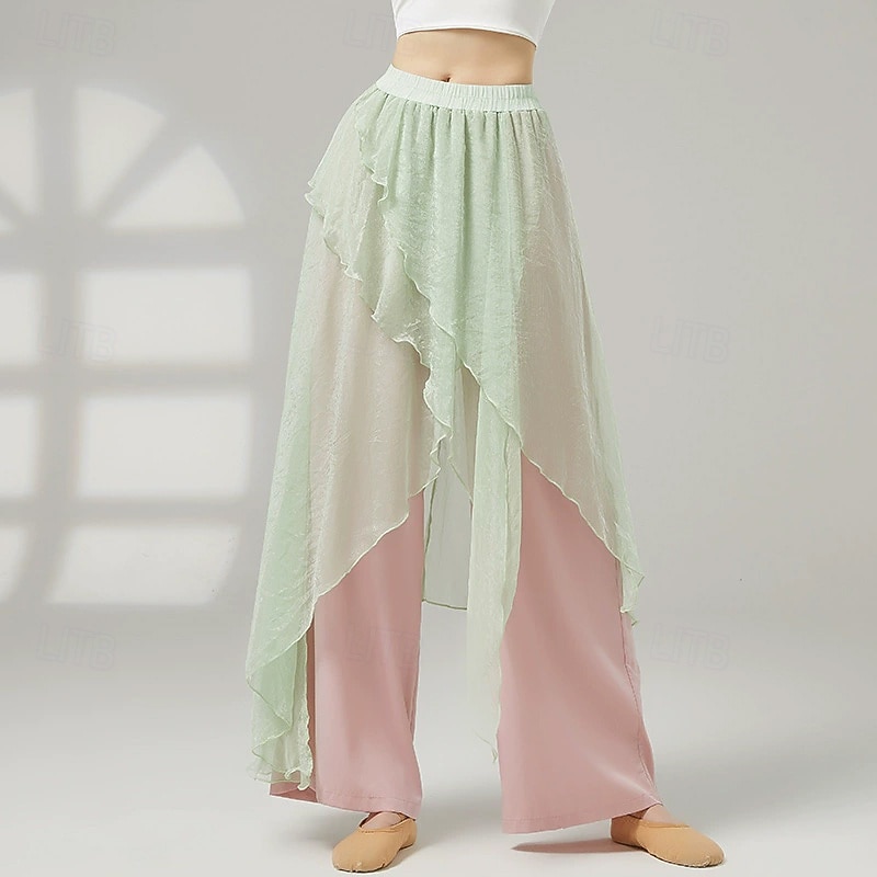 Activewear Pants Pure Color Splicing Tulle Women's Performance Training High Polyester4