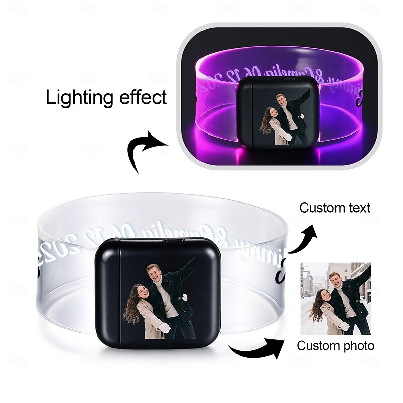 Personalized LED Bracelet with Custom Photo & Text, Light Up Party Wristbands for Christmas, Halloween, Wedding and Event Decorations4