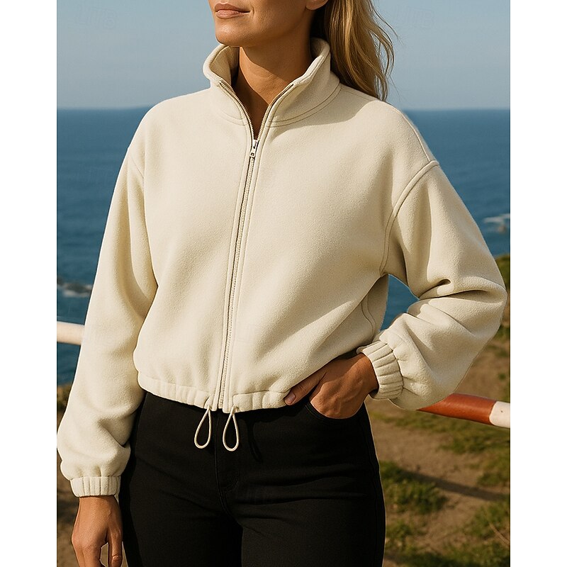 Women's Pullover Sweatshirt Casual Crop Tops Drawstring Long Sleeve Top Athleisure Fall Solid Colored Fashion Outdoor Travel Running Sportswear Activewear Black Blue Khaki