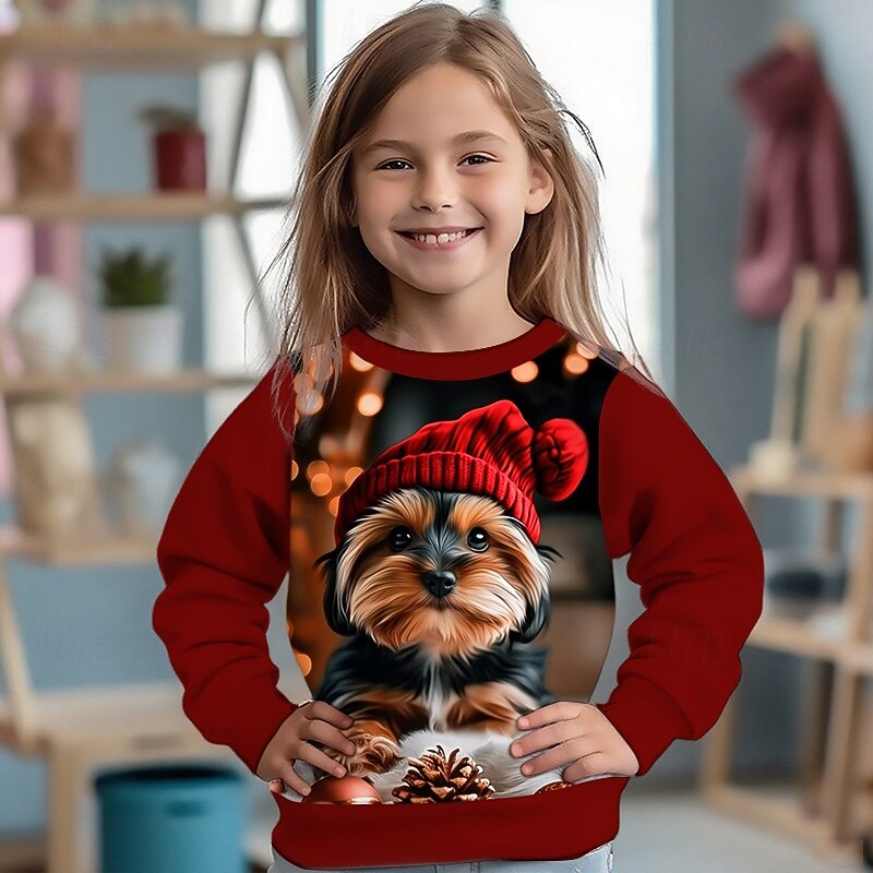 Boys' 3D Dog Sweatshirt Long Sleeve Spring Fall Fashion Basic Kids 4-12 Years Crew Neck Outdoor Casual Daily Regular Fit