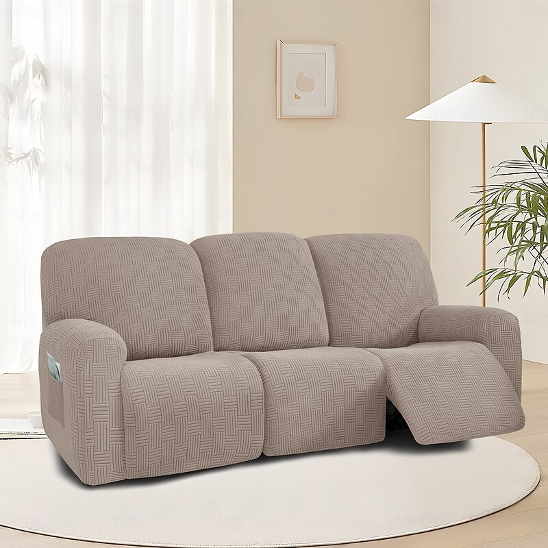 3-Seater Reclining Sofa Cover with 5x5 Grid Stitch Design - Three-Person Lounge Couch Cover with Low Back and Modern Style2