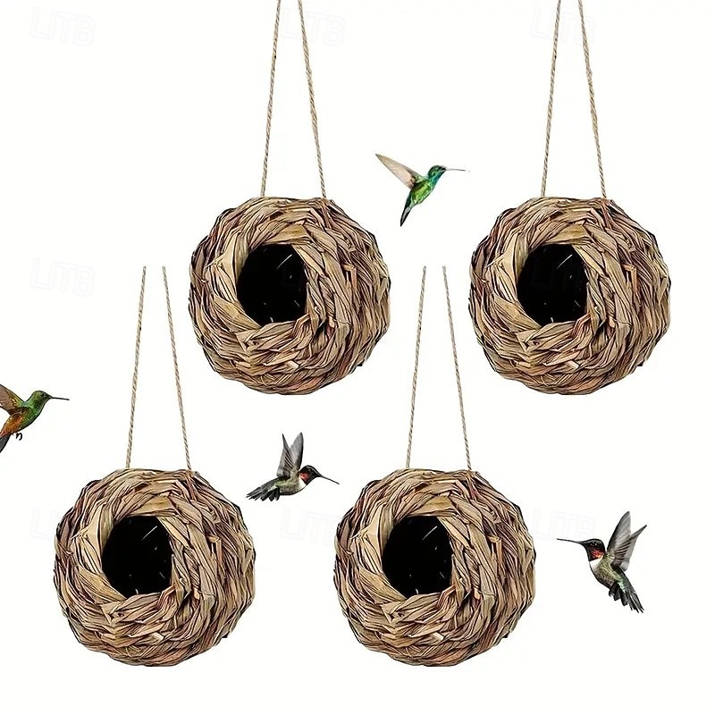 2/4PCS Handmade Woven Hummingbird Nest House, Ball-Shaped Birdhouse for Outdoor Garden and Patio, Comfortable Nesting Habitat for Birds3
