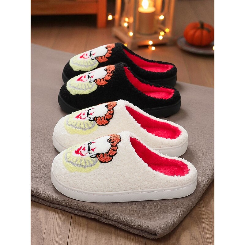 Unisex Fuzzy Horror Clown Slippers with Red Plush Lining - Halloween Indoor Cozy Shoes for Scary Costume Parties and Horror Movie Fans2