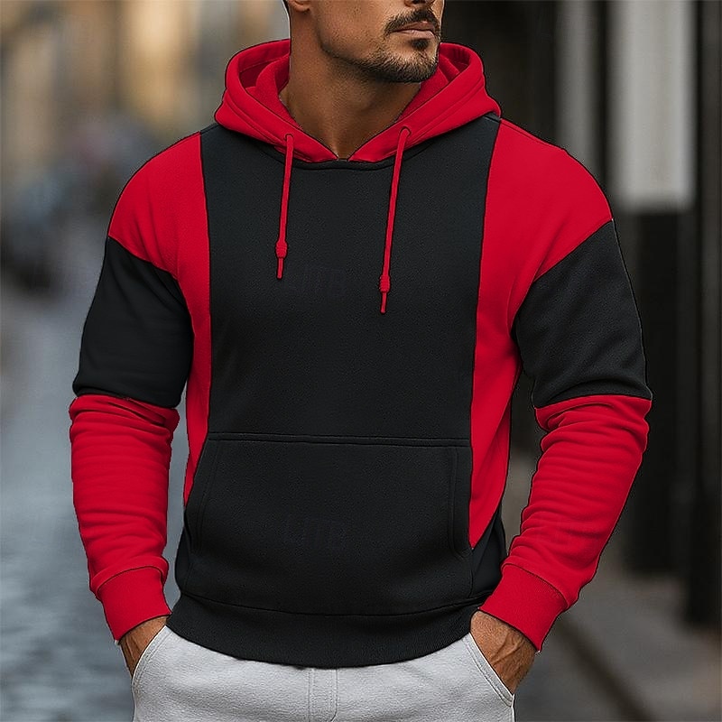 Men's Hoodie Pullover Hoodie Sweatshirt Black Red Gray Hooded Plain Patchwork Color Block Sports & Outdoor Casual Daily Streetwear Cool Sportswear Spring &  Fall Clothing Apparel Hoodies Sweatshirts2