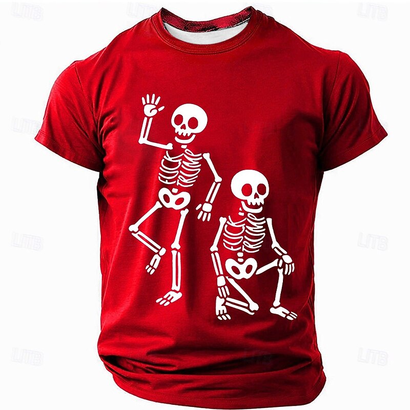 Halloween Men's Skull T Shirt Short Sleeve T shirt 3D Print Crew Neck Shirt Exaggerated Designer Horror Party Street Holiday Black Red Blue Summer Spring All Seasons Clothing Apparel S M L XL XXL XXXL4