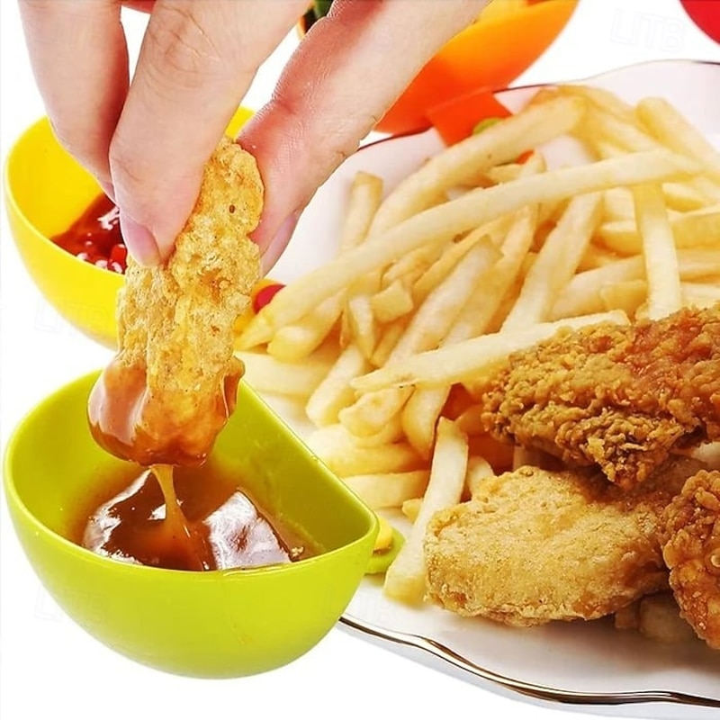 4 PCS Plastic Clip Seasoning Dish Creative Dual Use Snack and Sauce Holder Clip On Bowls and Plates Perfect Kitchen Accessory for Salad Dressing Spices and Dips2