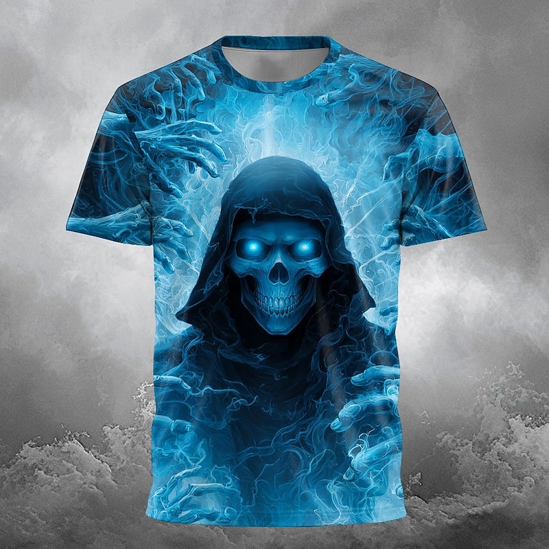 Halloween Men's Grim Reaper 3D Reaper T Shirt Short Sleeve T shirt 3D Print Crew Neck Shirt Exaggerated Designer Horror Party Street Holiday Red Blue Green Summer Spring All Seasons Clothing Apparel3