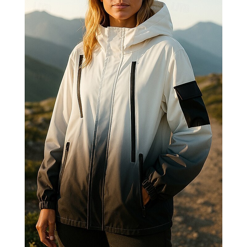 Women's Windbreaker Softshell Jacket Hiking Jacket Outdoor Waterproof Windproof Hiking Outfits Hiking Clothes Spring Autumn / Fall Top Camping / Hiking / Caving Running Gradient Black White Pink4