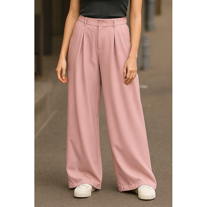 Women's Wide Leg Chinos Pants Trousers Basic Casual Full Length High Waist Plain Comfort Outdoor Inelastic Vacation Street Daily Pink Beige Gray Light Blue Summer Spring Loose Fit4