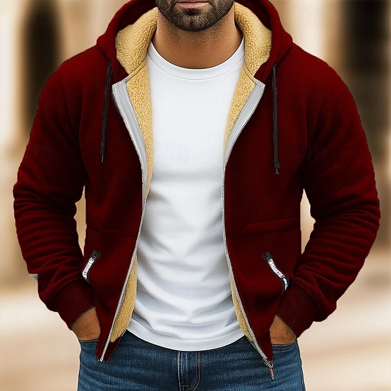 Men's Hoodie Full Zip Hoodie Fleece Hoodie Fleece lined Hoodie Wine Red Black White Army Green Navy Blue Hooded Plain Zipper Sports & Outdoor Casual Daily Streetwear Cool Sportswear Winter Clothing3