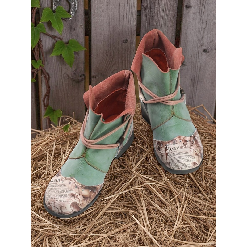 Women's Artistic Patchwork Boots – Colorful Lace-Up Ankle Boots for Creative Streetwear, Urban Gardening and Weekend Getaways4