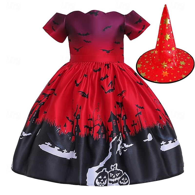 Kids Girls' Party Dress Graphic Sleeveless Short Sleeve Halloween Party Princess Sweet Polyester Summer Spring Fall 4-12 Years Multicolor Black Red4