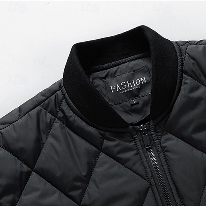 Men's Winter Coat Quilted Jacket Parka Pocket Polyster Vacation Daily Wear Date Regular Fashion Casual Comfortable Thermal Warm Winter Solid / Plain Color Black Green Dark Blue Gray Puffer Jacket3