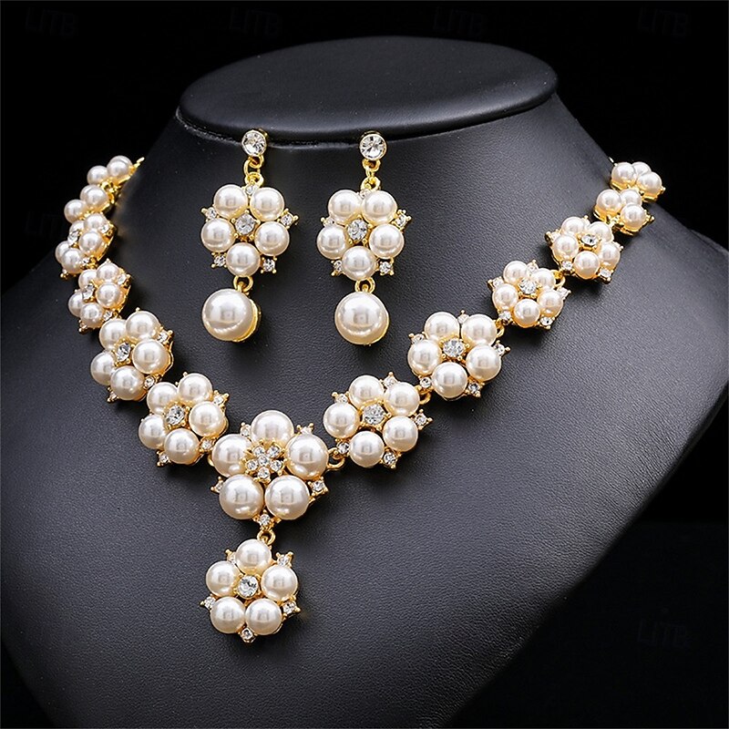 Jewelry Set Two-piece Suit Green Pearl Chrome 1 Necklace Earrings Women's Elegant Vintage Fashion Vintage Style Classic Jewelry Set For Wedding Party Wedding Guest2