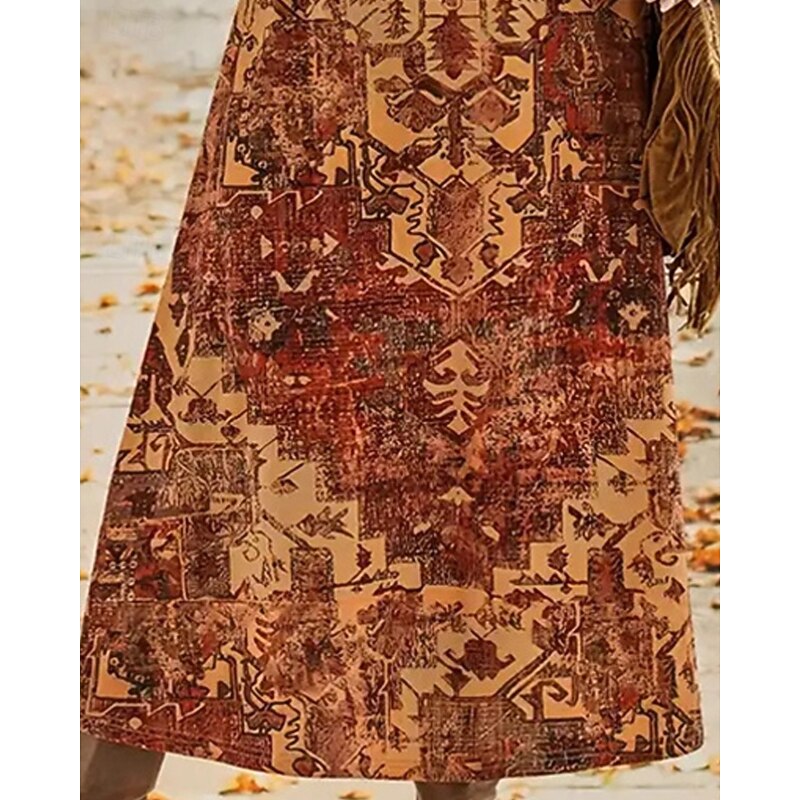 Women's Long Dress Maxi Dress Casual Dress Print Dress Fashion Modern Daily Date Weekend Regular Fit Flower Long Sleeve Crew Neck Brown Spring Fall3