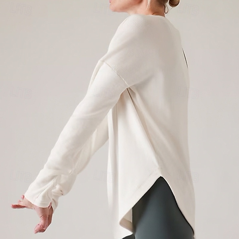 Women's Yoga Shirts Crew Neck Soft Breathable Backless Long Sleeve Sports Solid Color Top For Gym Running Fitness Activewear3
