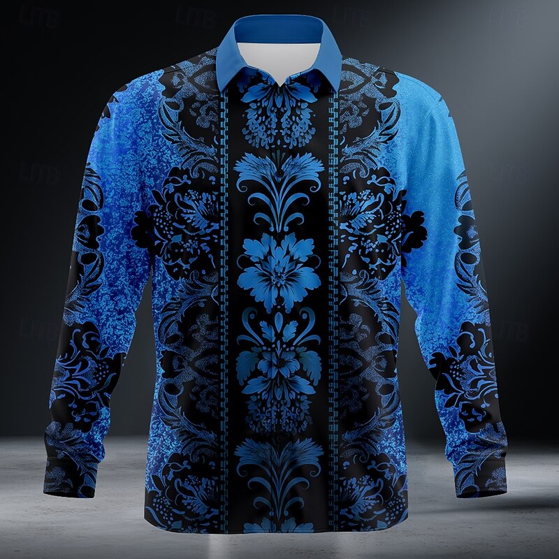 Men's Floral Print Ethnic Flowers Shirt Button Up Shirt Long Sleeve Vintage Retro Outdoor Holiday Summer Spring Turndown 3D Print Collared Shirts Green Dark Blue Rose Red
