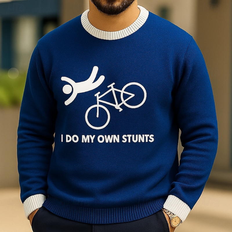 Men's Funny I Do My Own Stunts 3D Cartoon Pullover Sweater Jumper Knitwear Crewneck Casual Vacation Home Street 3D Print Knitting Graphic Long Sleeve Spring Fall Winter Black Red Blue