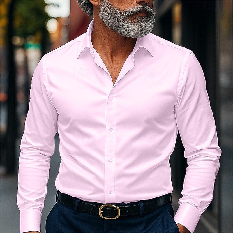 Men's Shirt Dress Shirt Non Iron Shirt Button Up Shirt Club Collared Shirt Plain Wedding Street Black White Pink Wine Long Sleeve Turndown Summer Spring Clothing Apparel2