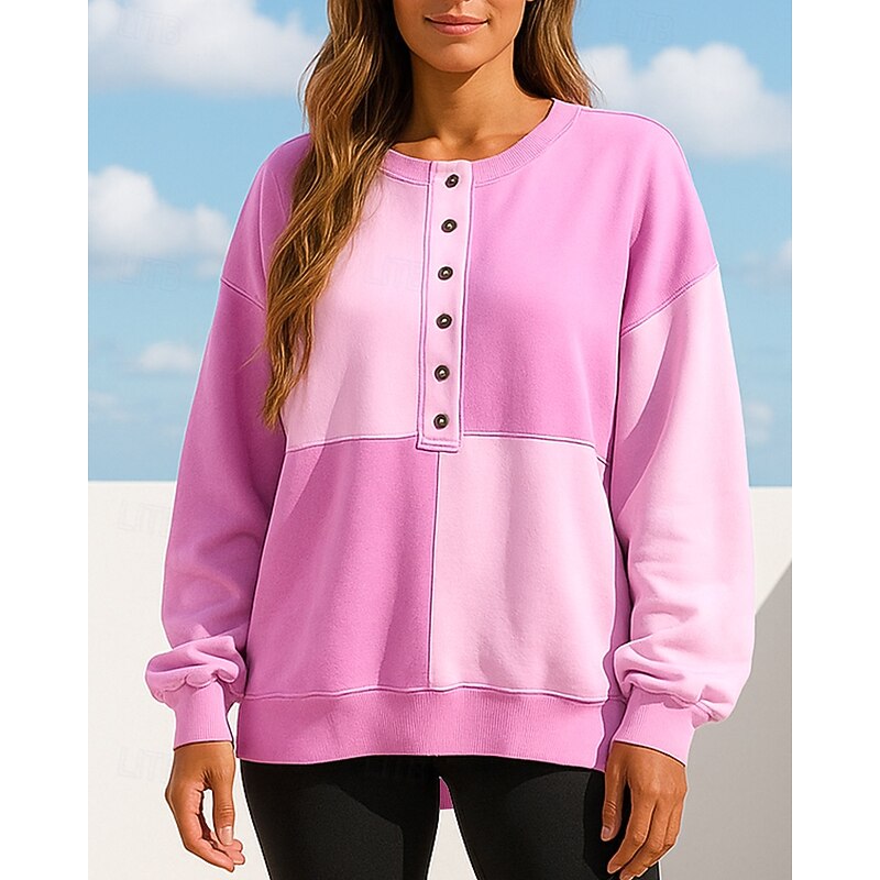 Women's Pullover Sweatshirt Casual Tops Buttons Long Sleeve Top Athleisure Fall Patchwork Lightweight Workout Outdoor Training Sportswear Activewear Pink Blue Green3