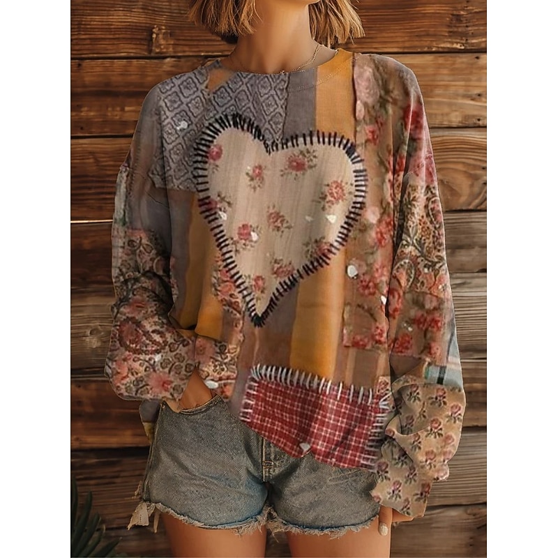 Women's 3D Print Vintage Boho Hoodie Patchwork Hoodie Sweatshirt Floral Pullover Sweatshirt Warm Active Vintage Street Dailywear Casual Print White Yellow Red Blue Brown Spring Fall Winter