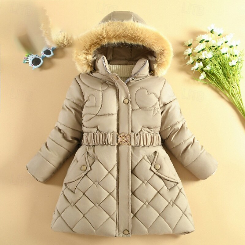 Kids Girls' Down Coat Solid Color Fashion Zipper Pocket School Coat Outerwear 4-12 Years Winter Black Wine Navy Blue4