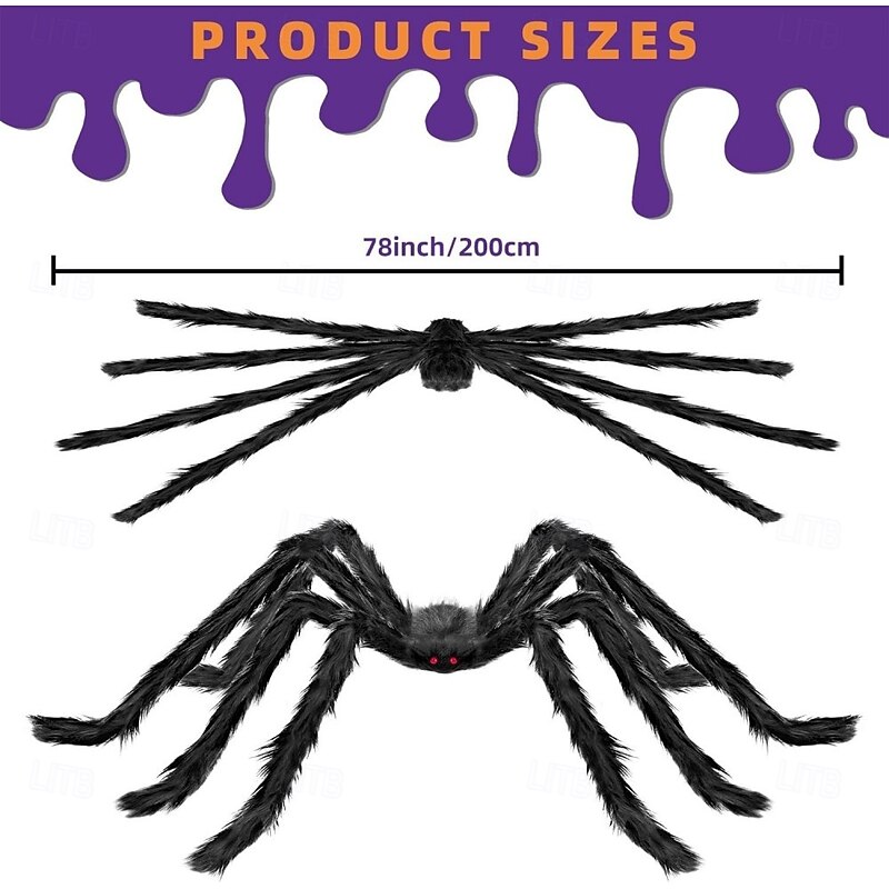 2pcs Halloween Large Spider Decorations 78" Halloween Outdoor and Indoor Decorations,,Scary Large Spider Props for Yard Lawn,Halloween Party Decorations,Haunted House Decor,Black2