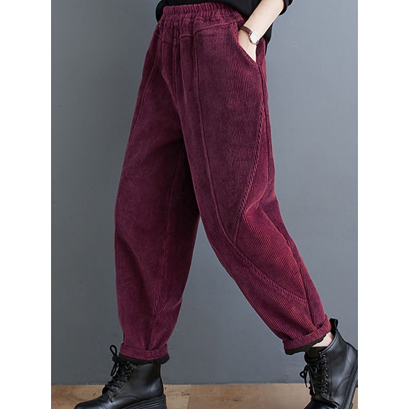 Women's Chinos Vacation Fashion Casual Full Length High Waist Plain Pocket Elastic Waistband Comfy Soft Comfortable Micro-elastic Outdoor Street Black Purple Green Coffee Spring Fall Winter Loose Fit3