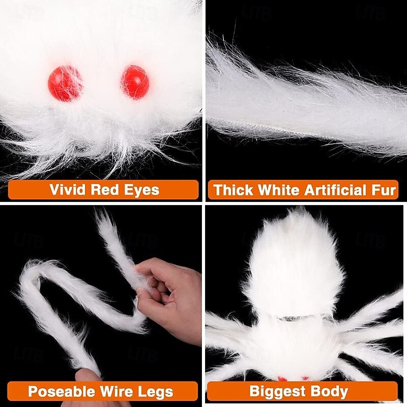 Giant Halloween Hairy Spider Realistic Scary White Spider Props Decoration for Indoor and Outdoor Decoration2
