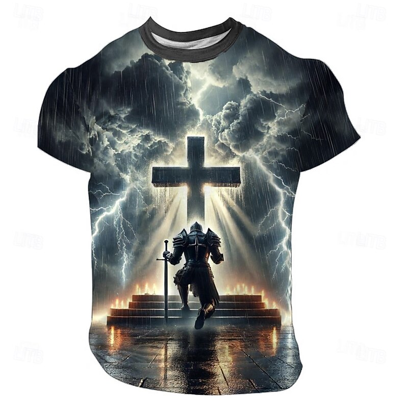 Men's Knights Templar 3D T Shirt Short Sleeve T shirt 3D Print Crew Neck Shirt Fashion Exaggerated Basic Party Street Yellow Blue Green Summer Spring Clothing Apparel S M L XL XXL XXXL