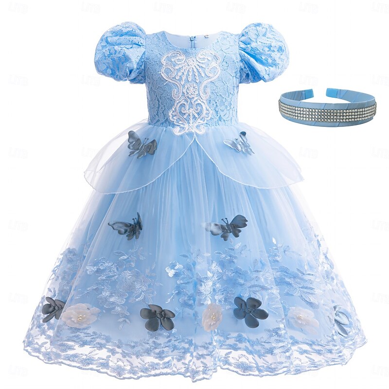 Kids Girls' Dress Solid Color Short Sleeve Party Casual Fashion Cute Polyester Summer 4-12 Years Sky Blue Light Blue2