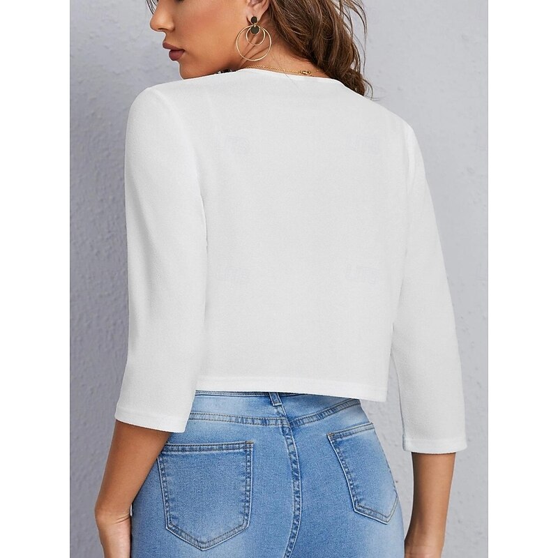 Women's Casual Jacket Comfortable Breathable Open Front Casual Plain Vacation Street Casual Daily Wear Open Front Short V Neck Regular Fit Long Sleeve Outerwear Navy Black White Summer Spring3