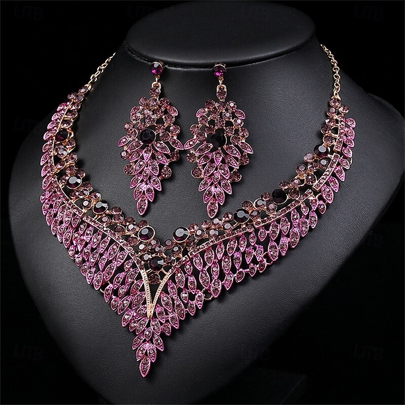 Jewelry Set Two-piece Suit Purple Alloy 1 Necklace Earrings Women's Elegant Vintage Fashion Vintage Style Classic Jewelry Set For Wedding Party Wedding Guest2