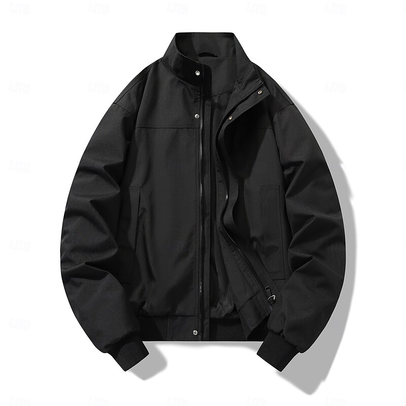 Men's Jacket Casual Jacket Outdoor Vacation Warm Zipper Pocket Fall Winter Plain Fashion Streetwear Standing Collar Regular Black Army Green Beige Gray Jacket